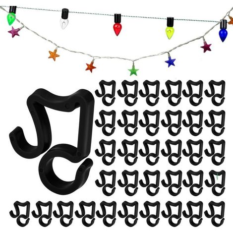 (Noir) 100 PCS Attache Guirlande Gouttiere Plastique, Cintres de Décoration d'Arbre, Mini Crochet Guirlandes Noël, Clips Lumière de Noël pour Arbre de Noël, Gouttière de Toit, Boules de Noël (1/5)
