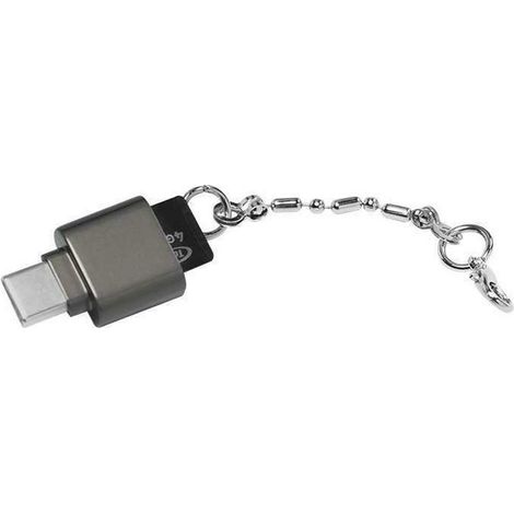 Lecteur de cartes mémoire USB-C pour microSD avec fonction OTG, gris, porte-clés
