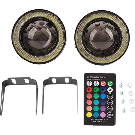 aqxreight Superhelle 30W RGB LED-Nebelscheinwerfer COB Angel Eye Halo Ring, Universal-Nebelscheinwerfer mit Fernbedienung für Auto und LKW, IP65 wasserdicht (3 Zoll)