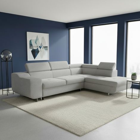 Divano Letto Angolare Casablanca con Penisola Contenitore Destra – Grigio Chiaro (1/5)