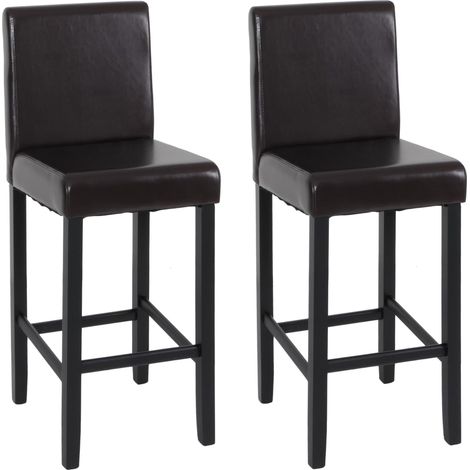 2er-Set Barhocker Vicenza, Barstuhl Tresenhocker, Holz+LEDER braun, dunkle Beine