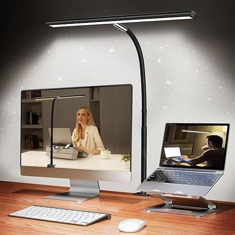 Lampe de bureau LED avec protection oculaire, intensité lumineuse réglable en continu, adaptateur USB 10W, avec clip, convient pour la lecture, les études et le travail (noir). (1/5)