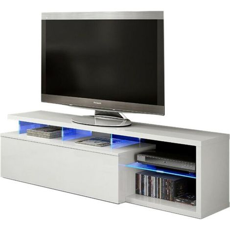 Meuble TV avec LED coloris Blanc brillant - 43 x 150 x 41 cm -PEGANE- (1/3)