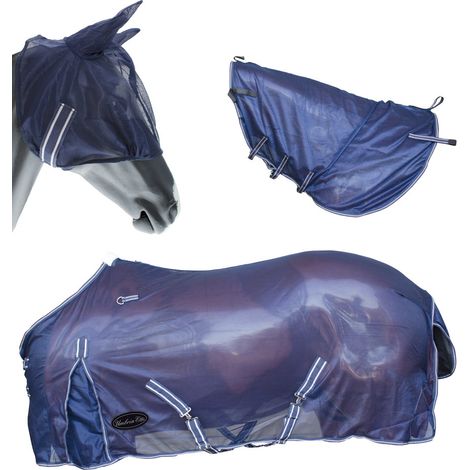 155 cm, Blu Navy: Coperta in rete antimosche Viana con maschera e copricollo