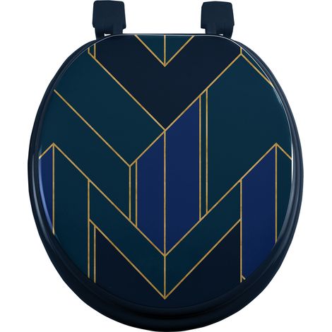 Abattant WC adulte en MDF avec charnières plastique – Résistant et facile d'entretien – Dimensions 47x37cm – Coloris bleu noir or – Eden