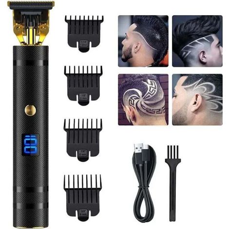 Professioneller kabelloser Haarschneider mit LED-Anzeige und Kammaufsatz (Schwarz)