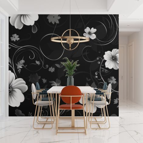 Papier peint noir fleuri - 150 x 250 cm (1/2)