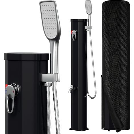 Wolketon Douche solaire 20 L avec demi-colonne, housse de protection, bouchon de vidange et douchette à main - Noir (douche de jardin, douche de piscine, camping)