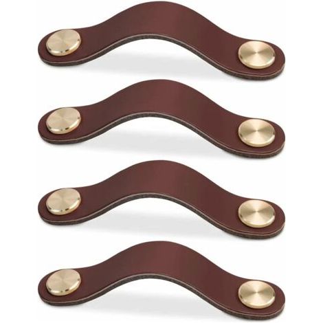 4 Stück (Dunkelbraun, 96mm) Möbelgriff Leder, Schrank Türknopf Ledergriff Schubladenknopf, Vintage Möbelgriffe für Schränke, Kommode, Küche, Badezimmer (1/3)