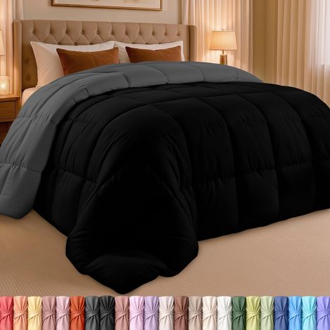 Parure de lit Duvet Alternative réversible Doudou Couette Toutes Saisons en Microfibre de Insert surpiqûres, 3D Creux siliconé Doudou, Queen, Noir/Gris (1/5)