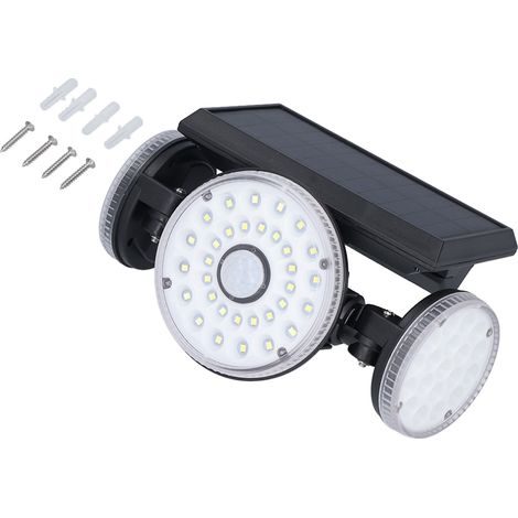 Projecteur solaire d'extérieur à détecteur de mouvement, 3 têtes orientables, 70 LED, étanche IP65, pour cour, jardin ou allée. (1/5)
