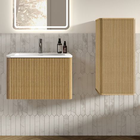 Waschtisch-Set mit 60 cm hängendem Unterschrank und Seitenschrank, Eiche HAVRYA (1/5)