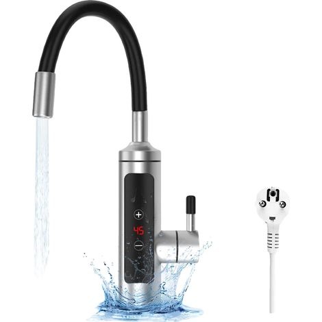 Grifo con calentador de agua instantáneo, rotación de 360°, funciones de seguridad inteligentes, color negro. (1/2)
