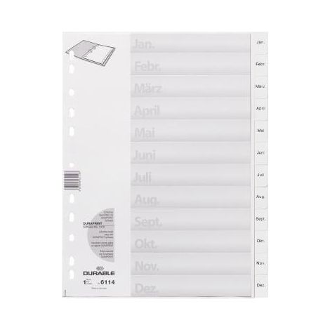 DURABLE Ordnerregister 611402 DIN A4 Jan-Dez geprägten Taben ws