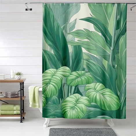 Rideau de douche feuilles de figuier, œillets plastique, polyester épais (1/5)