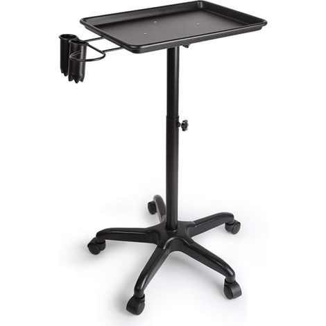 Salon Tray Beauty Rolling Cart with 2 Cups and 1 Metal Loop Metal Trolley Hairdressing Tool Movable Car Adjustable Height Trolley Tool Holder for Beauty Spa Tattoo Dentistry (Black) (1/5)