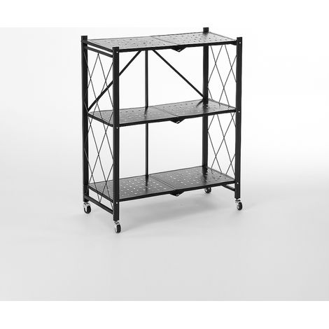 Bibliothèque Métallique Pliable 3 niveaux à Roulettes - Noir - Rangement pratique - L 71,5 x P 30,5 x H 87 cm - Livraison gratuite (1/5)