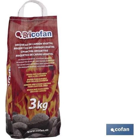COFAN bolsa briquetas carbon vegetal 3 kgs , Briquetas de Carbón vegetal en bolsas de 3 kilos ideales para la realización de brasas en barbacoas, parrillas y asados.