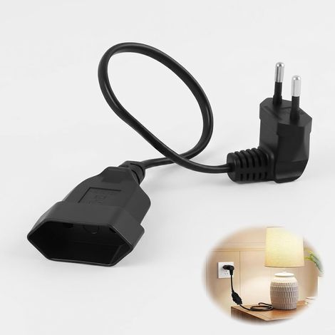 Rallonge Electrique Euro 90 Degrés,Câble d'Extension Courbé 2.5A 250V 625W avec Fiche Mâle et Prise Femelle Type C,Section 2x0.75 mm²,pour TV,PC,Moniteur,Projecteur en Intérieur (Noir, 0.3m) (1/5)