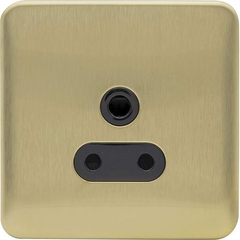 Prise de courant simple sans interrupteur, broche ronde, 5 A, laiton satiné avec insert noir (1/4)