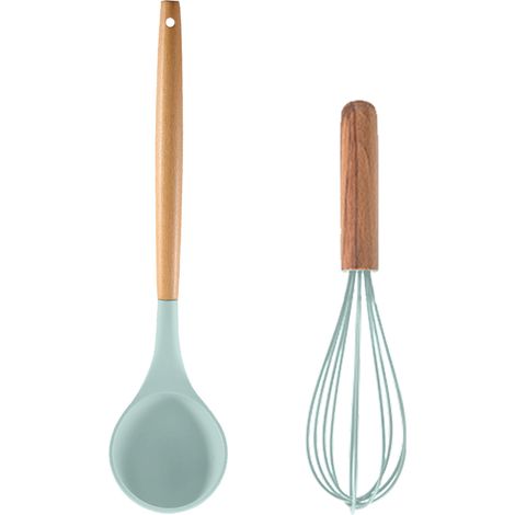 Ensemble Ustensiles Cuisine - Tête Silicone Et Manche Bois - Résistant Chaleur Pour Poêles Antiadhésives - Lot De 2 Pièces (1/5)