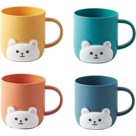 Lntyq Gobelets De Bain De Bouche Ours 4 Pièces, Gobelets De Bain De Bouche De Dessin Animé Mignon, Gobelets De Bain De Bouche En Plastique, Bleu clair, vert, orange et jaune, 9.58.3cm (1/5)