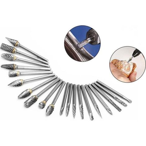 Set of 20 Wood Carving Tools, Root Carving, Grinding and Polishing Tools, Tungsten Steel Rotary Files, Alloy Grinding Head (1/4)