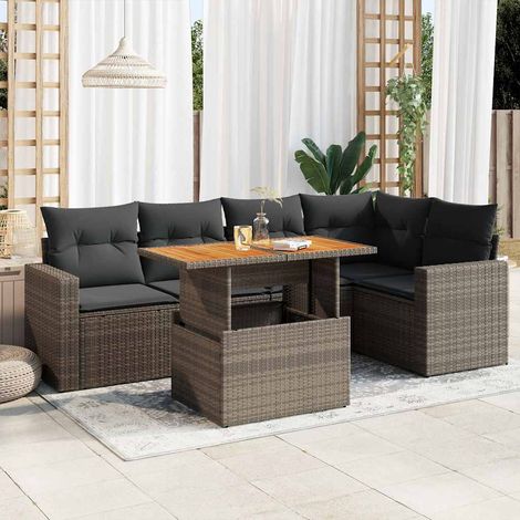 vidaXL Salon de jardin 6 pcs avec coussins gris résine tressée (1/5)