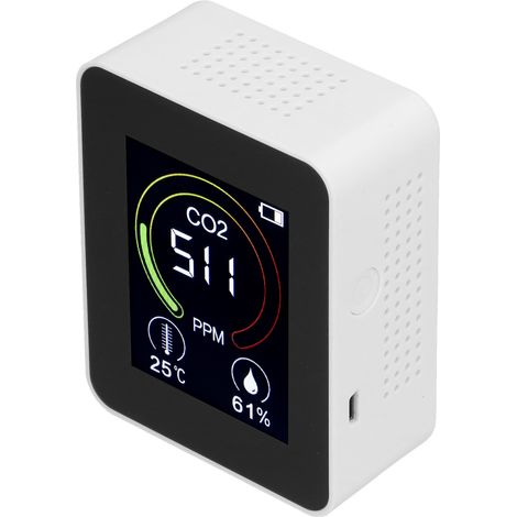 Détecteur de dioxyde de carbone intelligent 3-en-1 ZN-AZ-2CO1, moniteur de qualité d'air infrarouge multifonctionnel blanc (1/5)