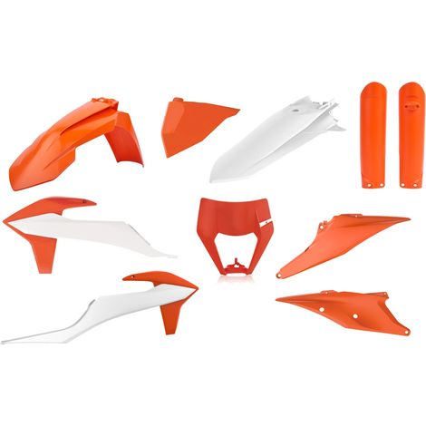 Kit de plásticos resistentes Polisport KTM EXC 20 23, color naranja y blanco.