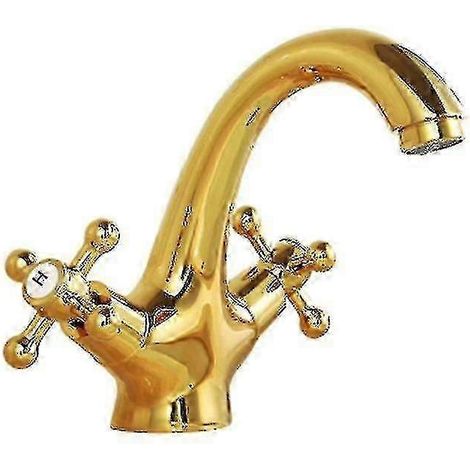 Europäischer Antik-Wasserhahn aus Kupfer für Warm- und Kaltwasser, goldener Doppelgriff-Waschtischhahn, Einloch-Armatur - JXLGV (1/5)