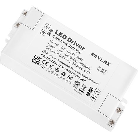 Transformateur LED 24V 60W, Transformateur 220V 24V 2.5A, Alimentation DC Basse Tension, LED Driver de Tension Constante, Transfo pour Bandes Led Lampes Mur et Plafonniers (1/5)