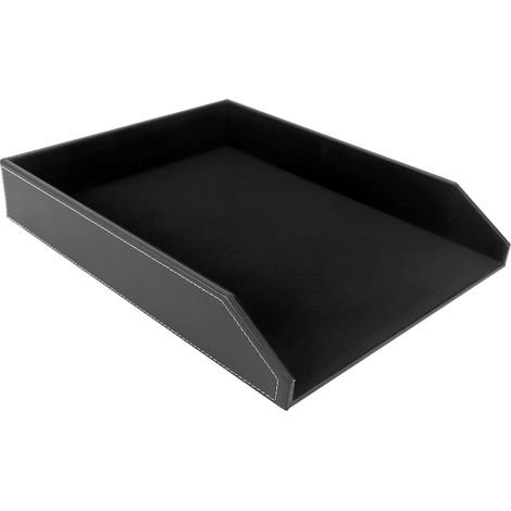 Letter Tray Collectibles PU Leather Desk Organiser for Documents Stackable Black (1/5)