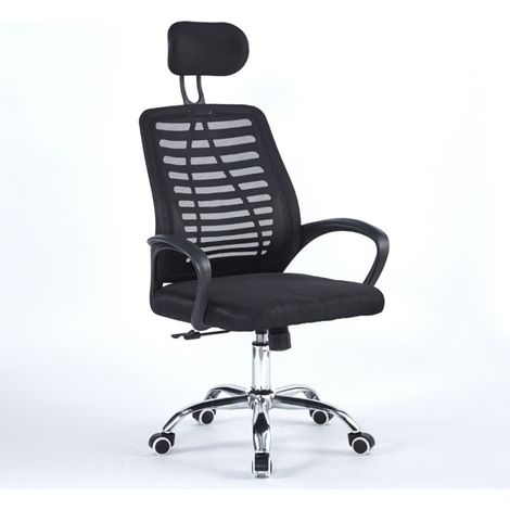 Silla de oficina negra con base y reposacabezas cromados - Colin (1/4)