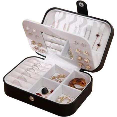 Boîte à bijoux de voyage, boîte à bijoux portable avec miroir, boîte à bijoux pour colliers, bracelets, bagues, boucles d'oreilles, blanc (1/4)