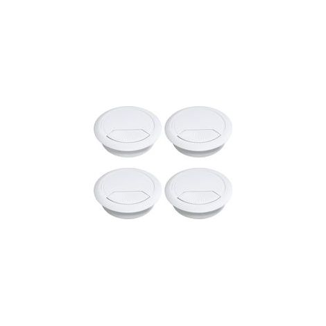 Lot de 4 passe-câbles ronds pour bureaux, diamètre de perçage 60 mm, pour tables, bureaux et plans de travail.