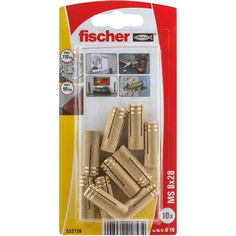 Fischer – Cheville ms 8x28 laiton – Lot de 10 – Pour béton armé – Cheville à expansion avec filetage métrique