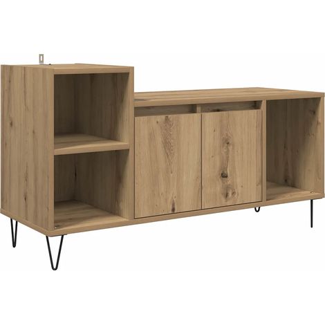Meuble TV rectangulaire moderne avec étagères et portes 100 x 35 x 55 cm en bois d'ingénierie chêne artisanal