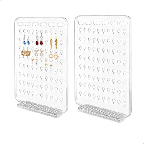 Soporte para pendientes, expositor de pendientes, organizador de pendientes con 80 agujeros para pendientes de botón y 6 agujeros especiales para cadenas (2 piezas) (1/4)