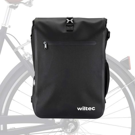 Wiltec Borsa per bici 3in1 25 l nera, impermeabile, montaggio al portapacchi posteriore, scomparto laptop, elementi riflettenti