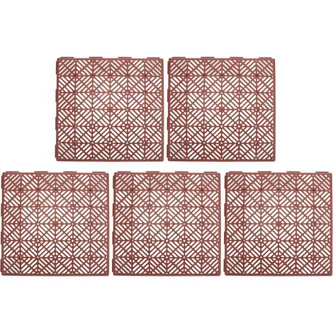 Tapis de Sol Antidérapant Extérieur Jardin en Plastique 5 Pièces  Dalles à Assembler par Clips, Structure Ferme, Usage Terrasse et Espace Vert (1/5)