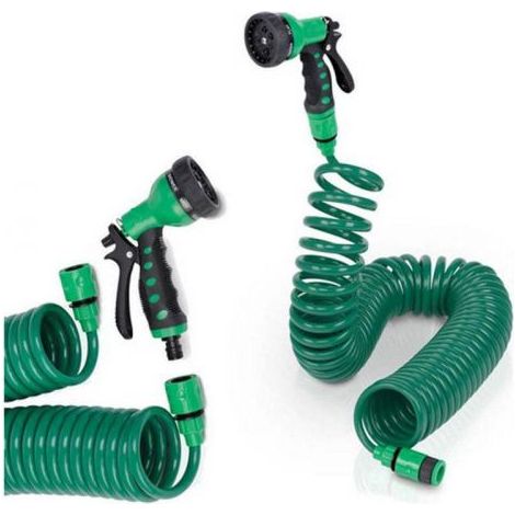 TUBO A SPIRALE PER IRRIGAZIONE INNAFFIARE GIARDINO 15m + PISTOLA 8 GETTI UTILIA (1/2)