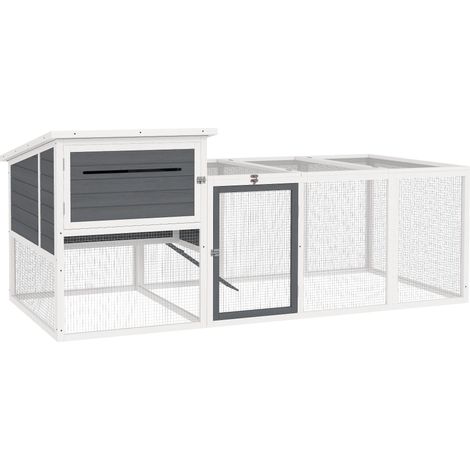 Pollaio da Giardino con Nido per Cova e Area Esterna 214x101x 91,5 cm Grigio (1/5)