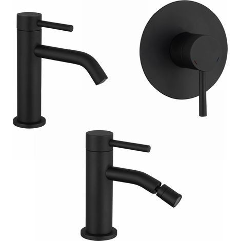 Set Miscelatori con Lavabo, Bidet senza Scarico e Incasso Doccia Monocomando in Ottone Nero Opaco Mod. Bette (1/4)