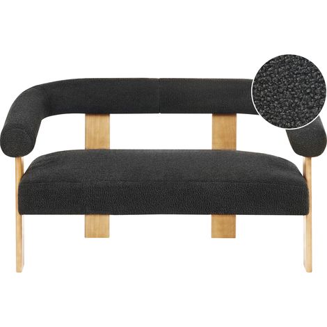 Sofá 2 plazas retro salón tapizado de bouclé patas de madera negro y marrón claro Ilbro