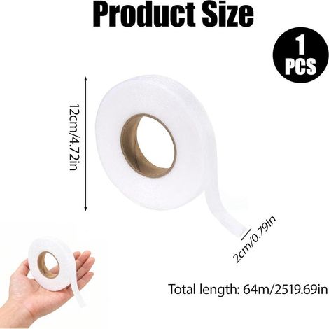 Aufbügelbares Saumband 20 mm x 64 m, aufbügelbares Klebeband für Hosen, Gardinen und Textilien, Saumband zum Zusammennähen von Stoffen, einfaches Säumen ohne Nähen (1/4)