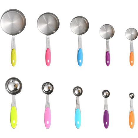 Ensemble de 10 tasses à mesurer en acier inoxydable avec poignées en silicone, empilables, pour la cuisine – (1/3)