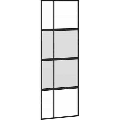 Porte coulissante noire, 76x205 cm, verre trempé, alliage d'aluminium. (1/5)