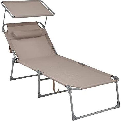 Lettino sdraio modello grande 71 x 200 x 38 cm portata 150 kg poggiatesta schienale e ombrellone reclinabile pieghevole per giardino tortora