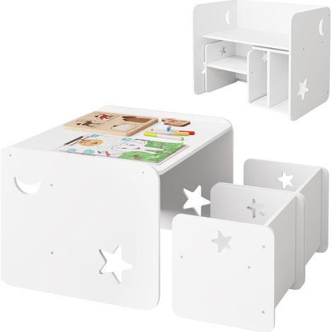 WOLTU Juego de Mesa Infantil de Madera - Mesa Infantil, Taburetes, Escritorio, Mesa Multiusos, Blanco (1/5)